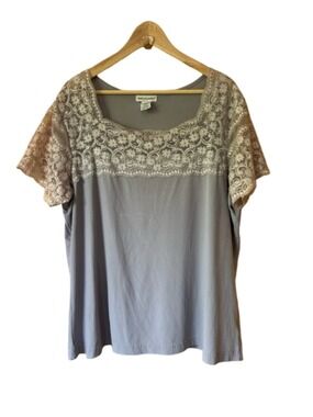 Jessica London Lavender-Gray Lace Yoke Short Sleeve Top Plus size 2X